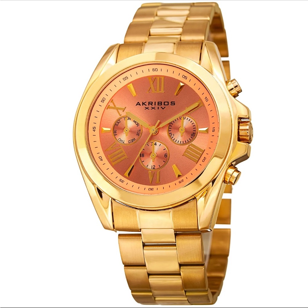 NEW🌟 Akribos XXIV Women's
Multifunction Gold Tone Stainless Steel Watch